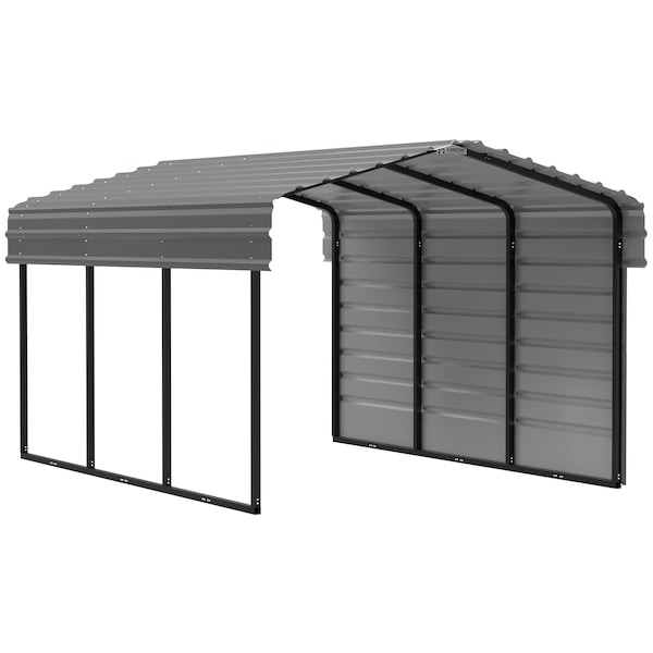 Arrow Storage Products Galvanized Steel Carport, W/ 1-Sided Enclosure, Compact Car Metal Carport Kit, 10'x15'x7', Charcoal CPHC101507ECL1 - main